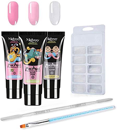 Anself Polygel Set, con Extensión de Uñas de Gel de 15 ml * 3 Colores, con Lápiz de Terapia de Luz de Taladro Azul, Cajón de Acero de Doble Cabezal y 100 Piezas de Bandejas de Uñas