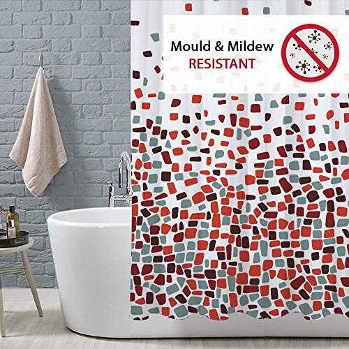 ANSIO Cortinas de Ducha, para baño, bañera, Impermeable, Resistente al Moho, Anti Moho y Impermeables 180 x 180 cm (71 x 71 Pulgada) | 100% Polyester - diseño de Mosaico, Color Rojo