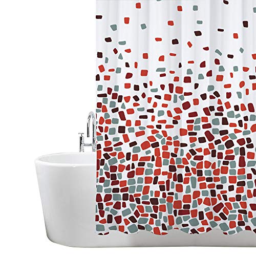 ANSIO Cortinas de Ducha, para baño, bañera, Impermeable, Resistente al Moho, Anti Moho y Impermeables 180 x 180 cm (71 x 71 Pulgada) | 100% Polyester - diseño de Mosaico, Color Rojo