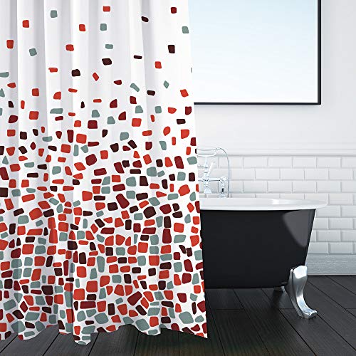 ANSIO Cortinas de Ducha, para baño, bañera, Impermeable, Resistente al Moho, Anti Moho y Impermeables 180 x 180 cm (71 x 71 Pulgada) | 100% Polyester - diseño de Mosaico, Color Rojo