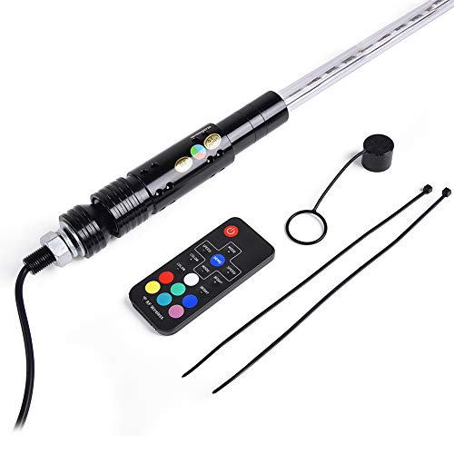 Antena de látigo LED RGB iluminada de 3 pies y 4 pies con bandera y control remoto para Polaris RZR ATV Antena de látigo UTV Quad Sand Dune Buggy Flag Poles para camiones (3FT)