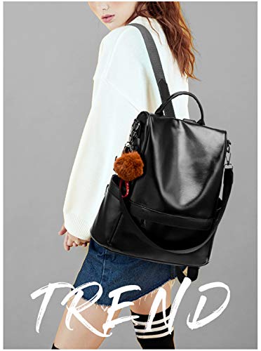 Anti-robo Mujer Mochila de Cuero de pu mochila de Bolsa de mano Mochilas Casual Bolsa de viaje Messenger Bag Backpack (Negro)
