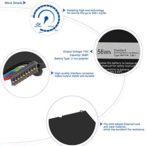 ANTIEE 56Wh 90V7W Laptop Battery Batería para Dell XPS13 XPS 13 9343 9350 XPS13-9350-D1608 XPS13-9350 13D-9343-3708 Ultrabook P54G P54G001 P54G002 5K9CP DIN02 9OV7W 4-Cell 7.6V 7435mAh