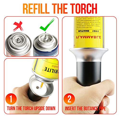 Antorcha de Cocina, RenFox Soplete de Cocina Profesional Antorcha Butano Encendedor Culinario Mini Soplete de Gas Recargable con Cerradura de Seguridad y Llama Ajustable para Brulée Crema, Cámping