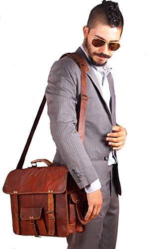 ANUENT Vintage maletín de Cuero de Cuero Suave Mensajero Satchel portátil (15 Pulgadas)