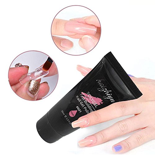 AOLVO Nuevo Kit de Gel de uñas Poly, Kit de Prueba de Gel de uñas Poly Que Incluye Puntas acrílicas, Clips, brocha, Lima, Gel de uñas y espátula, Kit de construcción de Gel de uñas Poly