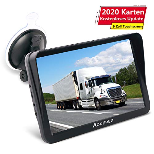 Aonerex - Navegador GPS para coche, camión, coche, 9 pulgadas, con parasol, guía de voz, asistente de carril, mapas de Europa, actualizaciones de mapas de por vida