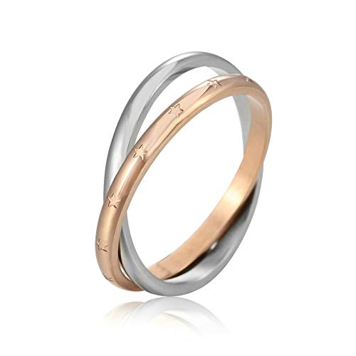 Aooaz 2&4MM Anillo De Acero 2 Anillos De Estrellas Anillo Compromiso Rubi Roseoro & Negro Donne 25 & Uomo 12