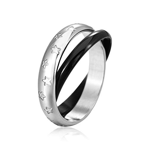 Aooaz 2&4MM Anillo De Acero 2 Anillos De Estrellas Anillo Compromiso Rubi Roseoro & Negro Donne 25 & Uomo 12