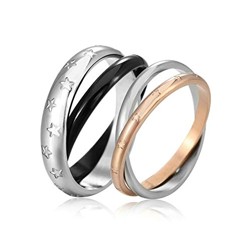 Aooaz 2&4MM Anillo De Acero 2 Anillos De Estrellas Anillo Compromiso Rubi Roseoro & Negro Donne 25 & Uomo 12