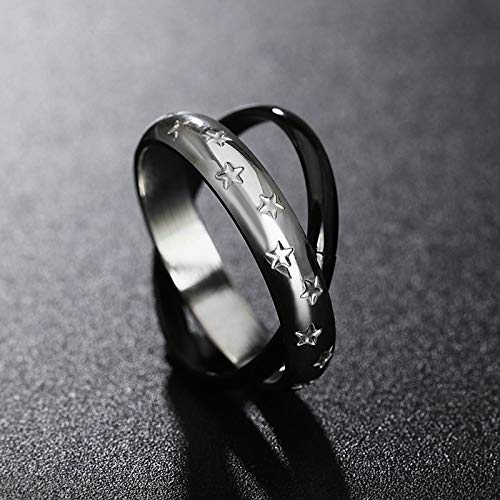 Aooaz 2&4MM Anillo De Acero 2 Anillos De Estrellas Anillo Compromiso Rubi Roseoro & Negro Donne 25 & Uomo 12