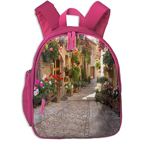 AOOEDM AOOEDM, Mochila Escolar para niños, Bonita Mochila de Dibujos Animados de la Calle Vieja de Grecia mediterránea, Mini Mochila para Estudiantes de Primaria