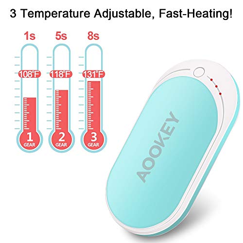Aookey Calentador de Manos USB Recargable 5200mAh Powerbank Batería Externa Calienta Manos Electrico Reutilizable Calentamiento Rápido Calentadores de Bolsillo Cargador Móvil Portátil - Azul