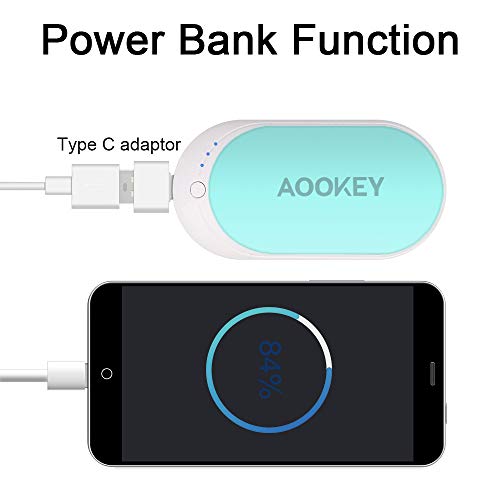 Aookey Calentador de Manos USB Recargable 5200mAh Powerbank Batería Externa Calienta Manos Electrico Reutilizable Calentamiento Rápido Calentadores de Bolsillo Cargador Móvil Portátil - Azul
