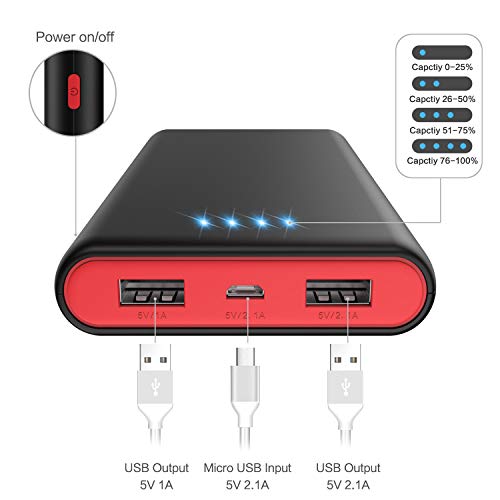 AOPAWA Batería Externa para Móvil【Ultimo Diseño】 25800mAh Alta Capacidad Power Bank 4 LED con 2 Puertos USB de Alta Velocidad Cargador Portátil para Smartphone, Tableta PC, USB vía Dispositivo etc