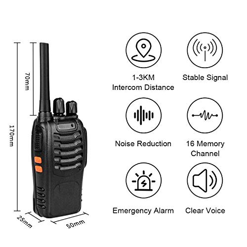 Aottom Walkie Talkie Recargable PMR 446 Walkies Profesionales 16 Canales 3 km Walkie Talkie Profesional con Cargador USB y Auriculares (2 PCS)