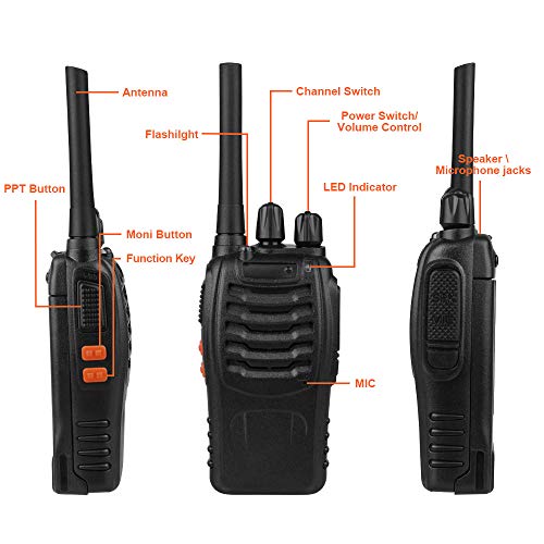 Aottom Walkie Talkie Recargable PMR 446 Walkies Profesionales 16 Canales 3 km Walkie Talkie Profesional con Cargador USB y Auriculares (2 PCS)