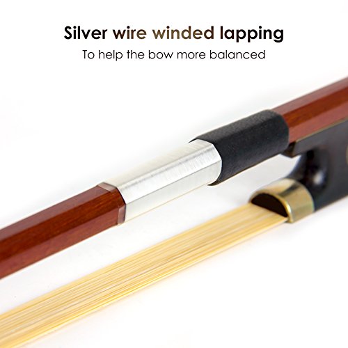 Arco de violín Kmise 1/4 Arco de madera de Brasil para violín Palo octagonal Rana de ébano Pelo de caballo mongol