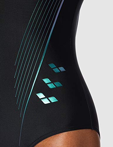 ARENA W V Back One Piece Bañador Deportivo Mujer Chameleon, Black-Wood Green, 44