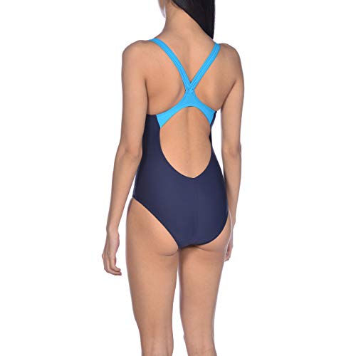 Arena W V Back One Piece Bañador Deportivo Mujer Harmonious, Navy-Turquoise, 36