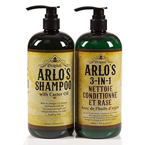 Arlo's Complete Hair Care Aceite de ricino 2 piezas Set – Aceite de ricino Champú de cabello 1 L & Aceite de ricino acondicionador de cabello 1 L – para mayor fuerza y brillo mejorado
