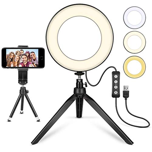 Aro de Luz LED, MACTREM Anillo de Luz Regulable 6” para Fotografía,Ring Light con Trípode y Soporte para Movíl, LED Lámpara para Maquillaje,Selfie, Youtube, Transmisión en Vivo Grabación de vídeo