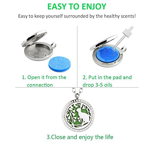 Aromaterapia difusor de aceite magnético Locket colgante con Collar Cadena libre 24 ", almohadillas y gran hipoalergénico propiedad por Jenia