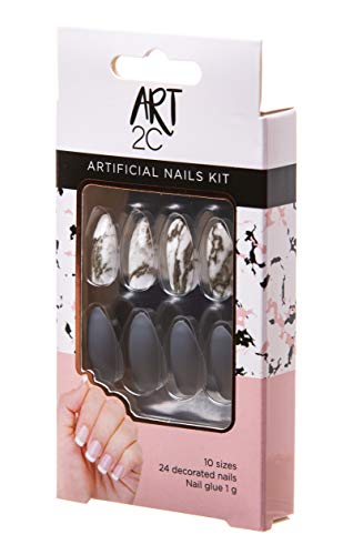 Art 2C - Kit de uñas postizas con pegamento fáciles de poner y quitar, 24 uñas decoradas, 10 tamaños (043)
