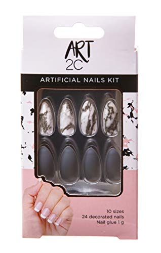 Art 2C - Kit de uñas postizas con pegamento fáciles de poner y quitar, 24 uñas decoradas, 10 tamaños (043)