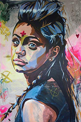Arte de pared de graffiti abstracto moderno retrato de mujer moda peinado africano chica lienzo pintura impresión cartel oficina sala de estar salón de belleza decoración del hogar