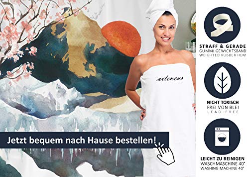 arteneur®- Cortina de Ducha 180x200 Japón – Cortina de Baño de Tela, Antimoho, Lavable, Impermeable y Opaco con Dobladillo Ponderado y 12 Anillas