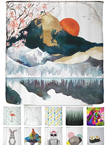 arteneur®- Cortina de Ducha 180x200 Japón – Cortina de Baño de Tela, Antimoho, Lavable, Impermeable y Opaco con Dobladillo Ponderado y 12 Anillas