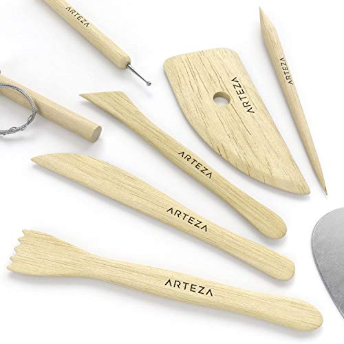 Arteza® Set de herramientas de esculpir arcilla y modelar cerámica, para profesionales o novatos, materiales de madera con puntas de acero inoxidable resistente, en caja de cartón (kit de 42)