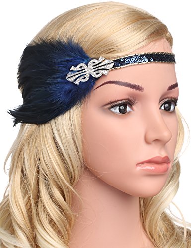 ArtiDeco 1920 Diadema de Pluma Cinta para el Pelo con Cristal Vintage Años 20 Flapper Pelo Banda de Pluma con Lentejuelas Disfraz Gatsby Accesorio