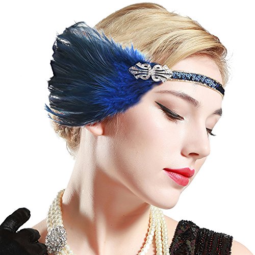 ArtiDeco 1920 Diadema de Pluma Cinta para el Pelo con Cristal Vintage Años 20 Flapper Pelo Banda de Pluma con Lentejuelas Disfraz Gatsby Accesorio