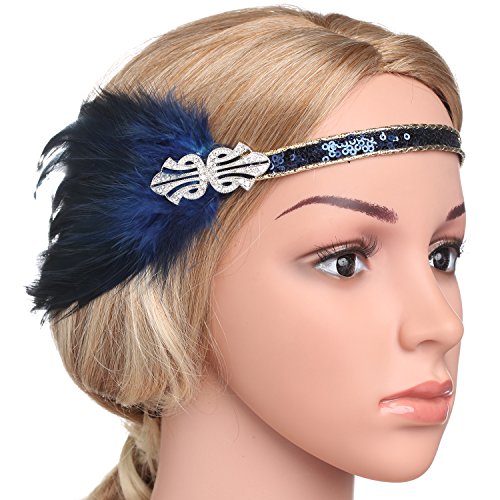 ArtiDeco 1920 Diadema de Pluma Cinta para el Pelo con Cristal Vintage Años 20 Flapper Pelo Banda de Pluma con Lentejuelas Disfraz Gatsby Accesorio