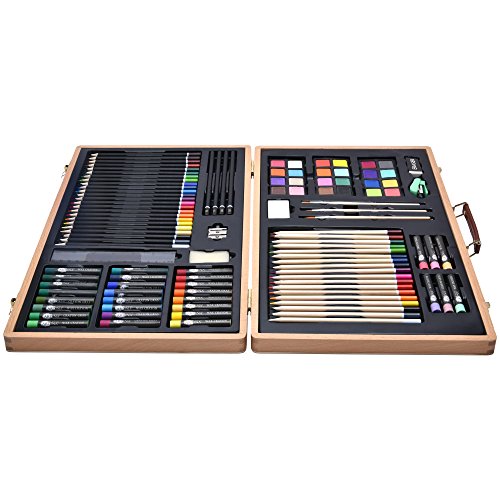 Artina set de pintura 89 piezas Génova Maletín madera ceras, lápices de colores, acuarelas alta calidad regalo ideal