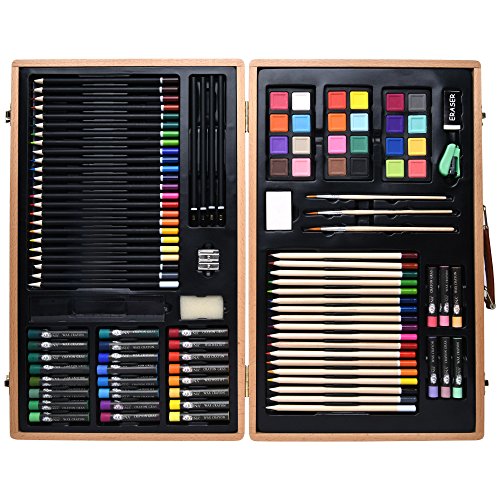 Artina set de pintura 89 piezas Génova Maletín madera ceras, lápices de colores, acuarelas alta calidad regalo ideal