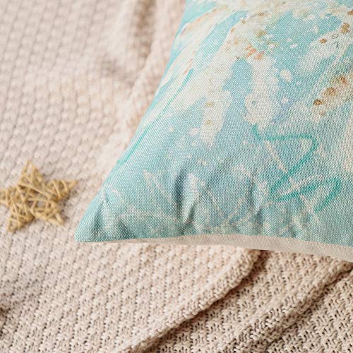 Artscope Funda de Cojín 45x45cm,Funda de Almohada para Cojín Cuadrado Algodón Lino Decoración para Sofá Cama Hogar,Set de 4 (Concha/Erizo De Mar/Coral/Estrella De Mar)