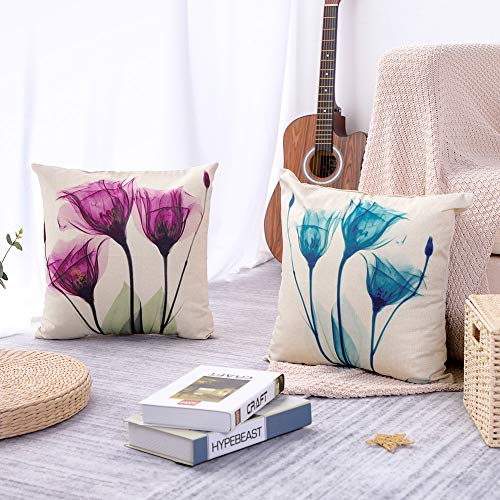 Artscope Funda de Cojín de Algodón de Lino Suave Funda de Almohada Cuadrado para Sofá Cama Decoración para Hogar 45x45cm,Set de 4 (Flor de Fantasia)