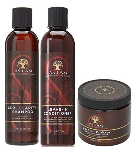 As I Am Naturally Combo Deal (champú de claridad de rizos, acondicionador sin enjuague y Coconut CoWash)