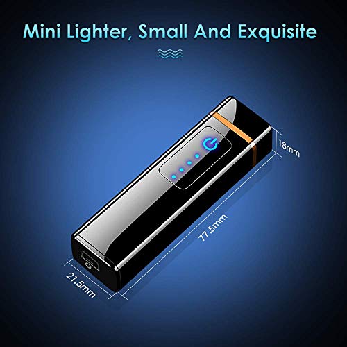 ASANMU Mechero Electrico, Mini USB Encendedor Electrico Pantalla Táctil Mechero Mechero Electric, sin Llama, a Prueba de Fuego, a Prueba de Viento, con Indicador de Batería, Cable USB y Caja de Regalo