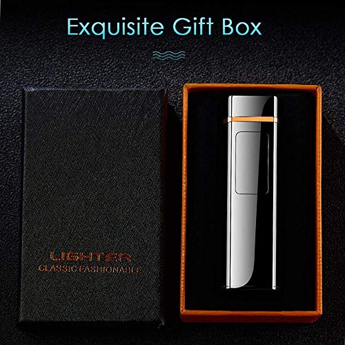 ASANMU Mechero Electrico, Mini USB Encendedor Electrico Pantalla Táctil Mechero Mechero Electric, sin Llama, a Prueba de Fuego, a Prueba de Viento, con Indicador de Batería, Cable USB y Caja de Regalo