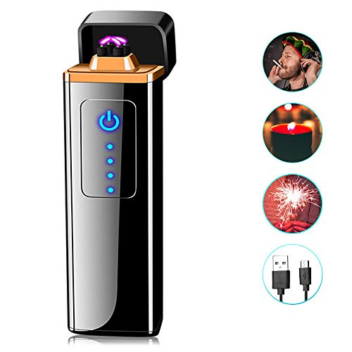 ASANMU Mechero Electrico, Mini USB Encendedor Electrico Pantalla Táctil Mechero Mechero Electric, sin Llama, a Prueba de Fuego, a Prueba de Viento, con Indicador de Batería, Cable USB y Caja de Regalo