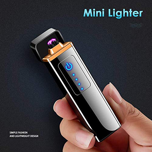 ASANMU Mechero Electrico, Mini USB Encendedor Electrico Pantalla Táctil Mechero Mechero Electric, sin Llama, a Prueba de Fuego, a Prueba de Viento, con Indicador de Batería, Cable USB y Caja de Regalo