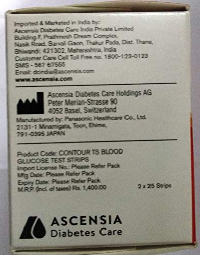 Ascencia Contour TS Diabetic Blood Glucose Test Strips 50x2=100
