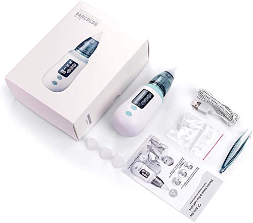 Aspirador nasal, limpiador de nariz de carga USB Ultpeak con 3 niveles de succión, removedor de cera del oído con 3 boquillas de lechón reutilizables para bebés y niños pequeños