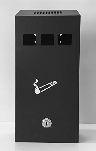 Astoria Homeware Cenicero para exterior instalado sobre pared. Contenedor para cigarrillos de uso externo. Acero inoxidable gris con cerradura. Incluye señal de «Zona de fumadores».