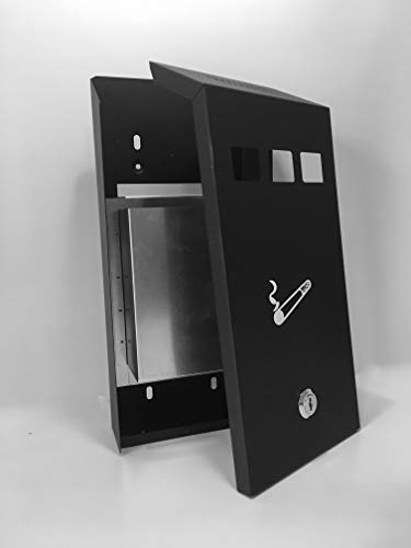 Astoria Homeware Cenicero para exterior instalado sobre pared. Contenedor para cigarrillos de uso externo. Acero inoxidable gris con cerradura. Incluye señal de «Zona de fumadores».