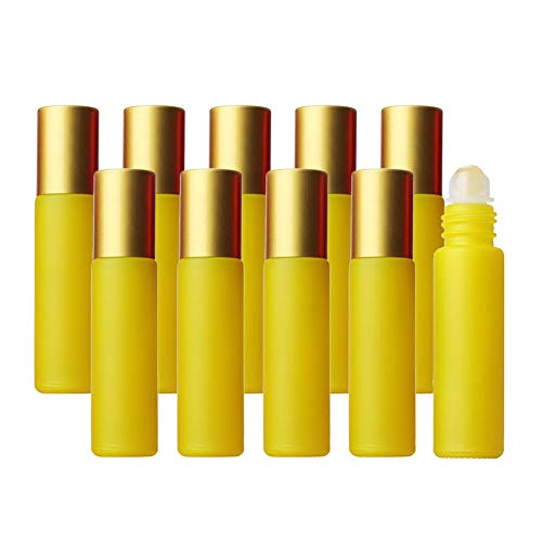 Asudaro 10pc 10ml Botellas De Rodillos De Vidrio Vacías Mini Botellas De Aceite Esencial Recargables De Viaje con Bola De Acero Inoxidable para Perfumes Bálsamo Labial Brillo Labial Envase Cosmético